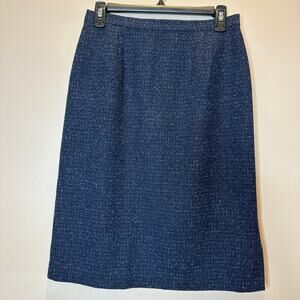Norton McNaughton Navy Blue Tweed Pencil Skirt Womens Size 8 Career Office Suit